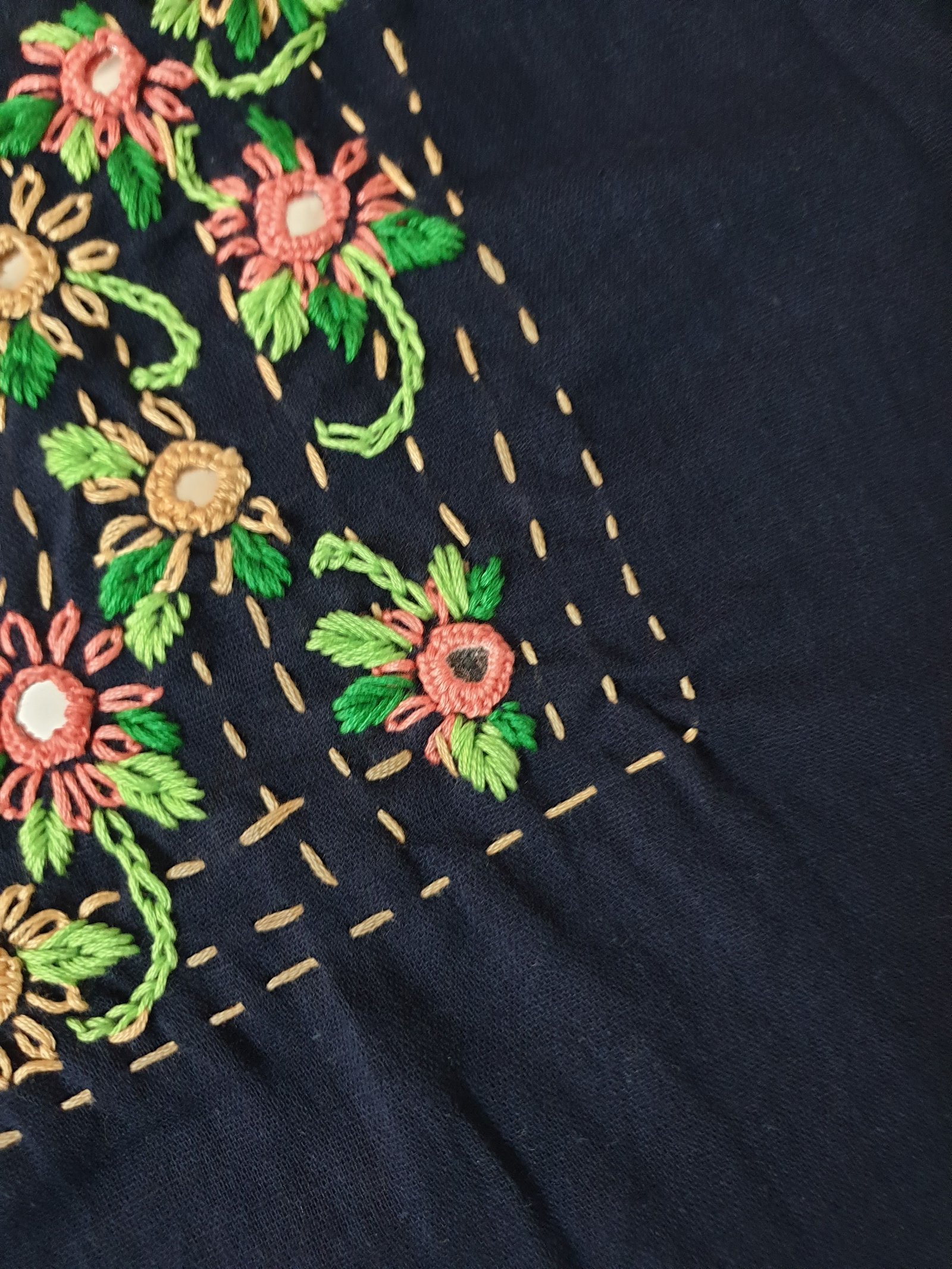 Navy Blue Plain Cotton Kurti with Hand Work