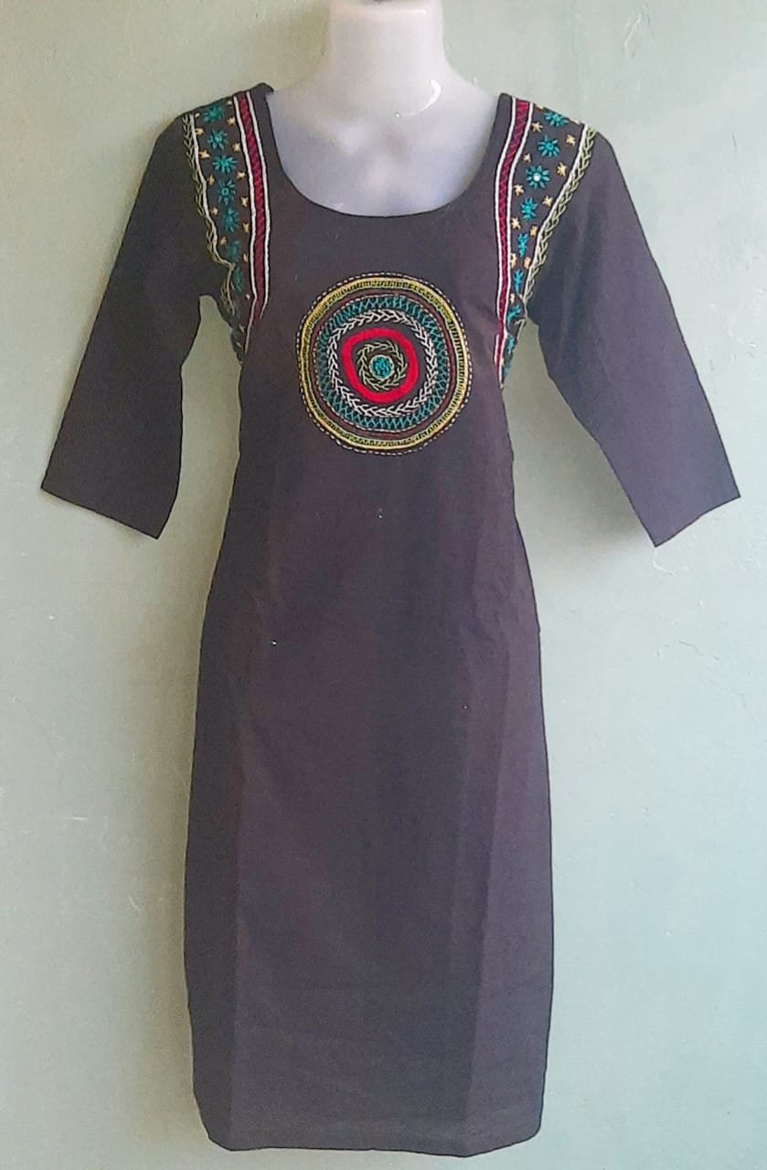 Black Cotton Kurti with Hand Work
